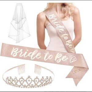 Brand New Bride to Be Sash, Tiara, Veil, & Tattoos | Bachelorette | Bride Shower